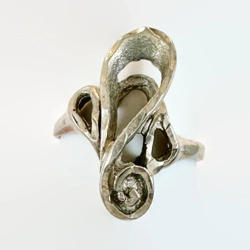 Vintage Modern Ring Sterling Silver:  70s Organic Diamond Cut Contemporary